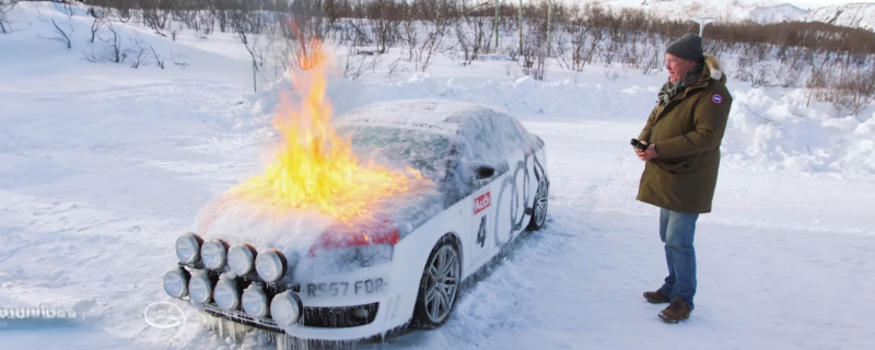 the grand tour; Jeremy Clarkson sets Audi on fire