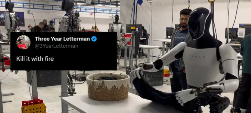 Elon Musk; Optimus vouwt een handdoek op in een video op X